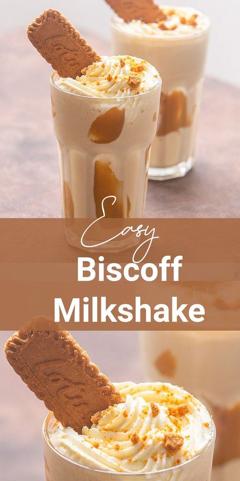 Creamy, crumble, indulgent, and sweet biscoff milkshake treat. A dessert drink with an easy and quick blender. Unique & spice aroma drink with a mixed taste of cinnamon, caramel, vanilla ice cream, milk, and speculoos. Biscoff Milkshake, Biscoff Recipes, Cinnamon Caramel, Biscoff Cookie Butter, Spiced Drinks, Delicious Drink Recipes, Sweet Treats Recipes, Mixed Drinks Recipes, Scrumptious Desserts