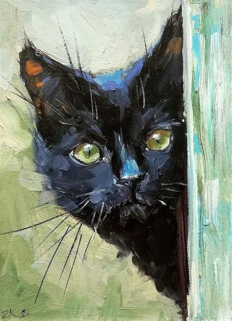 Mysterious Paintings, Witches Cat, Painting On Canvas For Beginners, Black Cat Painting, Canvas For Beginners, Arte Van Gogh, Diy Cats, Black Cat Art, Cat Artwork