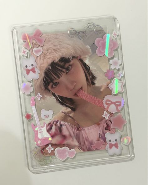 Top Loader Inspo Kpop, K Pop Photocards Decoration, Kpop Sticker Deco, Photo Card Top Loader, Top Loaders Photocards, Pink Toploader Deco, Pc Toploader Deco, Pc Decoration Kpop, Kpop Photocards Decoration