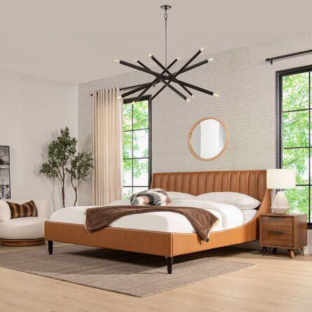 Mercury Row® Ashe Tufted Upholstered Low Profile Platform Bed | Wayfair Orange Bed Frame Master Bedrooms, Vertical Tufted Headboard, Brown Leather Bed Frame, Low Profile Headboard, Brown Leather Bed, Low Profile Bed Frame, Leather Bed Frame, Low Profile Platform Bed, Low Profile Bed