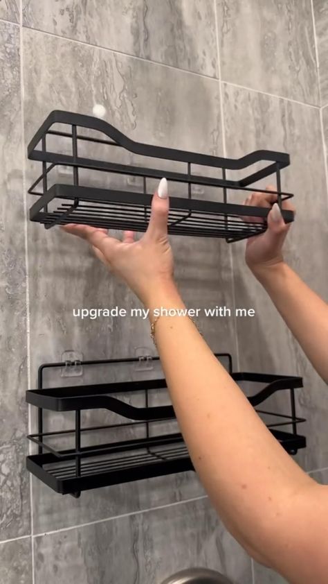 Bathroom Shower Organization, Black Bathroom Decor, Bathroom Decor Themes, Shower Rack, Restroom Decor, Dream Apartment Decor, Shower Organization, Future Apartment Decor, Bathroom Decor Apartment