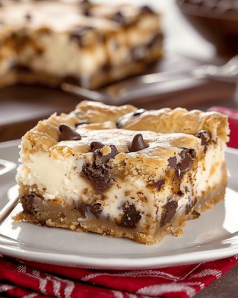 Chocolate Chip Cheesecake Bars - Recipes, Tasks & Tools Cheesecake Blondies, Cookie Cheesecake Bars, Chocolate Chip Cream Cheese Bars, Cheesecake Cookie Bars, Refrigerated Chocolate Chip Cookie Dough Recipes, Cookie Dough Cheesecake Bars, Chocolate Chip Cookie Bars Sheet Pan, No Bake Cheesecake Bars, Cheesecake Bars Recipes