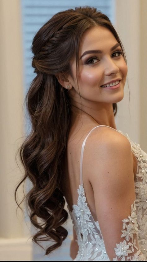 Long Hair Updo Wedding, Half Up Half Down Wedding Hair With Veil, Bridesmaid Hair Straight, Ponytail Bangs, Wedding Short Hair, Hair Updo Wedding, Short Hair Medium, Bangs Straight Hair, Black Ponytail#HomecomingUpdoHairstyles #HocoHairstylesPonytail #HocoHairstylesForLongHair Half Up Half Down Occasion Hair, Wedding Cute Hairstyles, Medium Hairdo Wedding, Half Do Hairstyles Wedding, Hair Styling Bridesmaid, Hairstyles For Weddings Medium Length, New Hairstyles For Marriage, Simple Half Up Wedding Hairstyles, Wedding Hairstyles Braid Hair Down