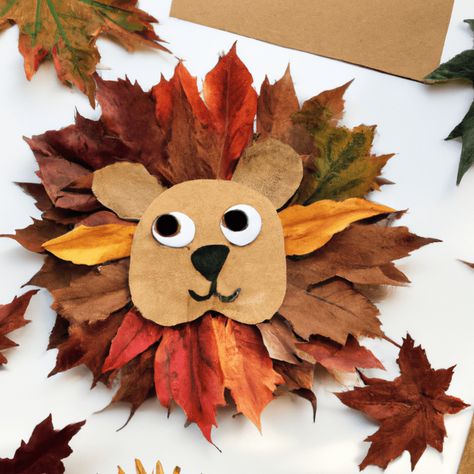 Kids Autumn Leaf Crafts, Lion Craft With Leaves, Lion Leaves Craft, Leaves Ideas Diy Crafts, Leaf Foxes Craft, Art With Leaves For Kids Nature Crafts, Arts And Crafts With Leaves, Crafts With Leafs, Leaves Diy Paper