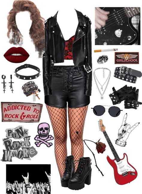 80s Fashion Rock And Roll, 80s Party Rock Outfits, 1980s Glam Rock Fashion, Rockstars In The 80s, 90s Rock Band Outfits, Rocker 80's Outfit, 80s Rock Fashion Women Punk, Rocker Party Outfit, Womens Rocker Costume