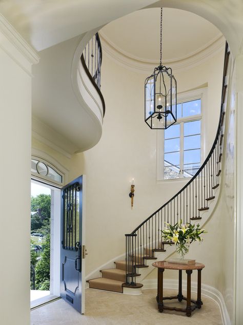 Barnes Vanze Architects, DC. French Foyer, Mediterranean Staircase, House Mediterranean, Interior Balcony, Sala Grande, Entry Design, Dining Chandelier, Foyer Chandelier, Staircase Chandelier