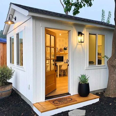 Natalia's She Shed Office - Tuff Shed Guest House Shed, Home Office Shed, She Shed Office, She Shed Interior, Backyard Guest Houses, Office Shed, Shed Makeover, Shed Office, Tuff Shed