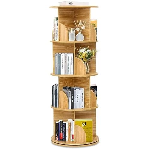 Dozont Upgraded 18" Rotating Bookshelf Tower, 4 Tier Circular Bookshelf for Kids&Adults, Wood 360° Floor Standing Book Storage - AliExpress Circular Bookshelf, Spinning Bookshelf, Bookshelf For Kids, Pretty Buildings, Rotating Bookshelf, Tall Shelves, Green Bedroom, Bookshelves Kids, Book Storage