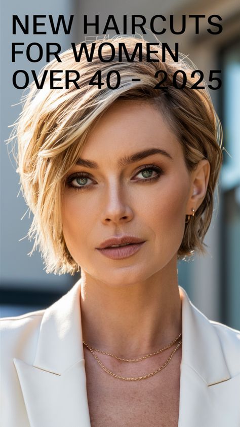 21 Trendy Haircuts for Women Over 40 in 2025 – Stylish Short, Medium, and Modern Hair Ideas Short Hair Styles For 40+ Women, Chin Length Haircuts For Fine Hair Over 50, Short Haircuts For Women Over 40 2024, Hair Trends 2020 Haircuts, Rounded Bob Haircut For Fine Hair, Short Blonde Hairstyles For Thick Hair, Haircut For Women 2024, Short Hairstyle Women Fine Hair Round Face, Popular 2024 Haircuts