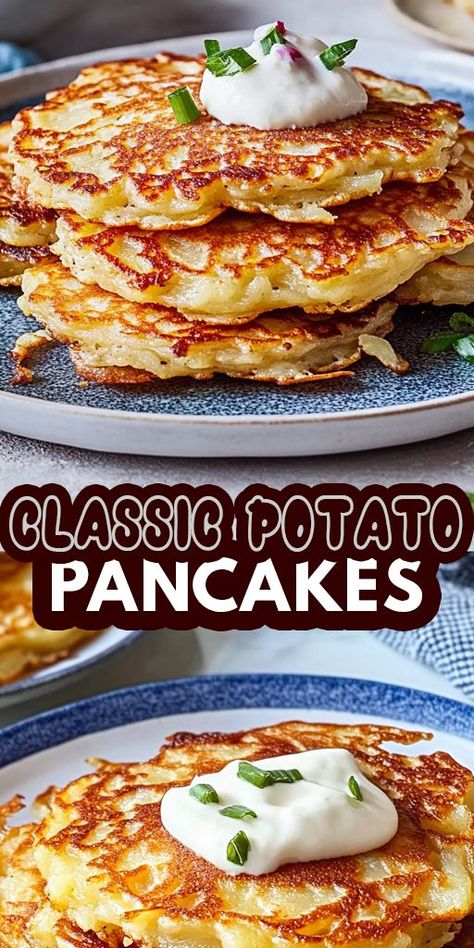 🥔✨ Dive into comfort food with these Classic Potato Pancakes! Crispy on the outside and tender on the inside, these golden delights are perfect for breakfast, brunch, or as a savory side dish. Made with simple ingredients like grated potatoes, onions, and eggs, they’re a delicious way to enjoy this beloved staple. 👉 Ready to whip up these mouthwatering potato pancakes? Click for the full recipe and tips for the best results! #PotatoPancakes #Latkes #ComfortFood #EasyRecipes #SavoryDishes Potatoes Pancakes Recipe, Classic Potato Pancakes, Grated Potato Pancakes, Easy Potato Pancake Recipe, Potatoe Pancakes With Leftover Mashed Potatoes, Copycat Perkins Potato Pancakes, Potato Pancakes Easy, Classic Pancake Recipe, Pancakes For Dinner