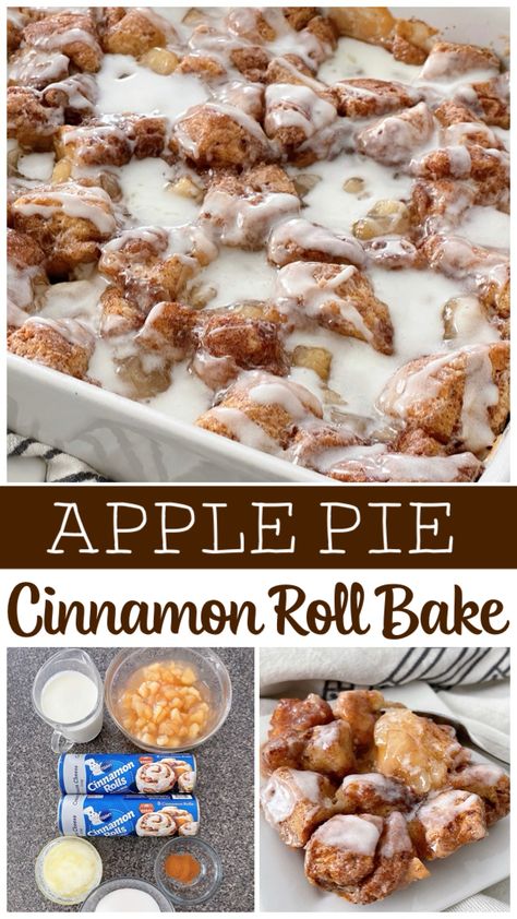 Enjoy a simple and delicious Apple Cinnamon Roll Bake made with pre-made cinnamon roll dough and apple pie filling, perfect for a cozy breakfast or dessert. Apple Walnut Cinnamon Rolls, Recipe Using Cinnamon Rolls, Cinnamon Rolls W Apple Pie Filling, Cinnamon Roll Apple Crisp, Cinnamon And Apple Pie Filling, Recipes Made With Pillsbury Cinnamon Rolls, Breakfast With Apple Pie Filling, Apple Dessert With Cinnamon Rolls, Cinnamon Roll Crockpot Recipe