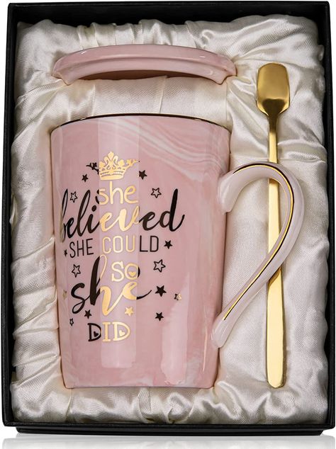 She Believed She Could So She Did Coffee Mug, Inspirational Congratulations Gift for Women, Wife Daughter Friend, 14oz Pink Coffee Cup, Gift Boxed #amazon #giftsforher #amazongifts Pink Coffee Cup, Pink Mugs Amazon, Pink Coffee Cups, Celebrating Success, Affirmation Mugs, Motivational Mugs Coffee Cups, Affirmation Coffee Mug, Unicorn Coffee Mug, Pink Coffee