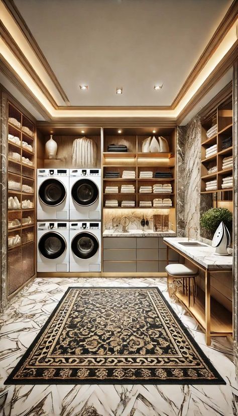 15 Genius Stacked Laundry Room Ideas to Maximize Space 33 Lux Laundry Room Ideas, Laundry Room Elegant, Large Family Laundry Room, Laundry Room With Folding Station, Luxurious Laundry Room, Modern Luxury Laundry Room, Large Utility Room Ideas, Dream Laundry Room Luxury, Big Laundry Room Ideas