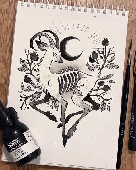 Linnea в Instagram: «Two inktober drawings in a row?! Wow, I am out of contrOL. I’m really not sure what kind of animal this is, it’s got the body of a deer but…» Inktober Drawings, Line Tattoo Ideas, Tier Tattoo, Line Tattoo, Arte Inspo, Mythical Creatures Art, A Deer, Out Of Control, Creepy Art