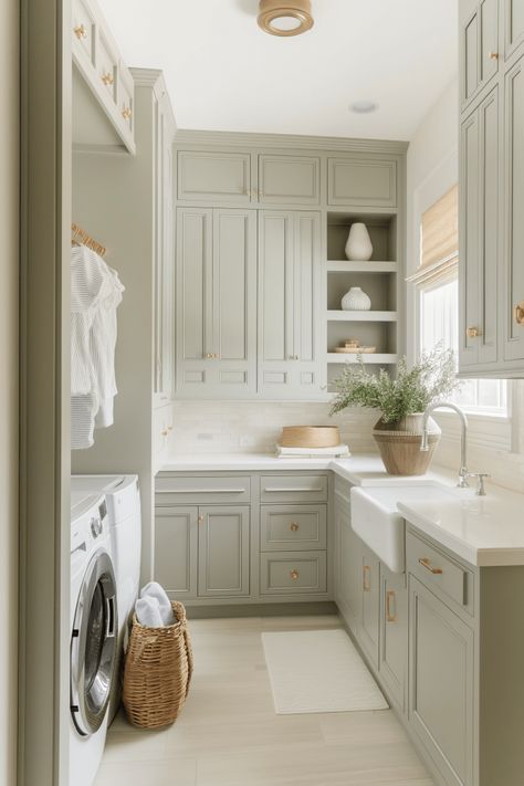 How To Decorate A Laundry Room - Shelley Bates Home Laundry Room Cabinet Colors Farmhouse, Laundry With Sink Ideas, Brown Laundry Room Ideas, Laundry Room For Top Loaders, Laundry Room Lamp, Vinyl Laundry Room Floor, Coastal Modern Laundry Room, English Cottage Style Laundry Room, New Build Laundry Room