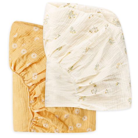 PRICES MAY VARY. Soft and breathable: This set of crib sheets is made of 100% muslin cotton, which is super breathable, soft and comfortable to care for baby's skin without irritating them. Crib sheets also keep your baby cool and comfortable in hot weather. 2 Crib Sheets: You will receive two crib sheets in a two-piece set that can be changed or washed daily. Easy to care: This crib sheet set is machine washable. It's best to hand wash and dry at a low temperature to make it softer after washin Honey Bee Nursery, Yellow Crib, Bee Nursery, Crib Liners, Baby Crib Sheets, Mini Crib Sheets, Baby Crib Bedding, Baby Bedding Sets, Girl And Boy