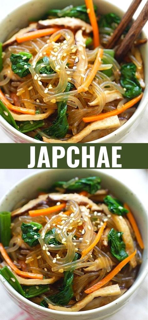 Chap Chae, Sweet Potato Noodles Recipe, Japchae Recipe, Glass Noodles Recipe, Korean Sweet Potato, Easy Korean Recipes, Potato Noodles, Noodle Recipes Easy, Rasa Malaysia