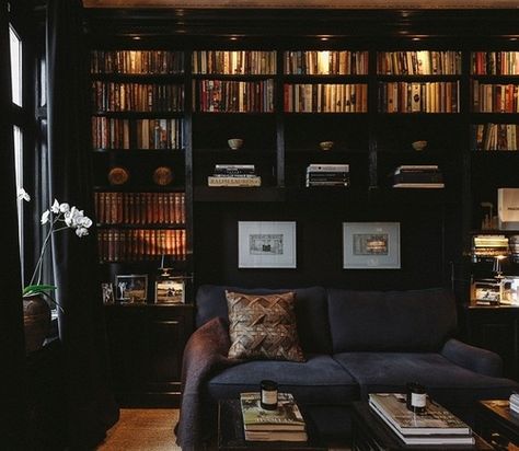 Lots Of Books, Room Library, Home Library Design, Dark Home, Home Libraries, Dark Interiors, Home Library, Media Room, Home Office Design