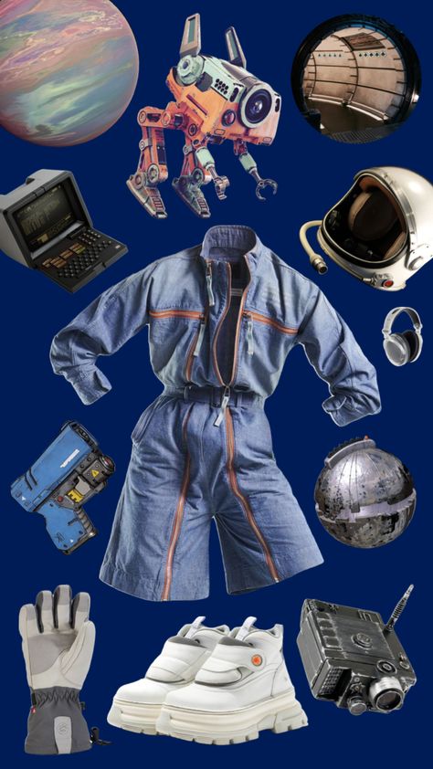 #space #outfitinspo #futuristic #spaceage #cyperpunk #outfits Space Idol Outfit, Nasa Inspired Outfit, Future Funk Aesthetic Fashion, Space Age Outfit, Outerspace Aesthetic Outfit, Vintage Space Outfit, Outer Space Aesthetic Outfit, 80s Space Fashion, Space Futuristic Aesthetic Outfit