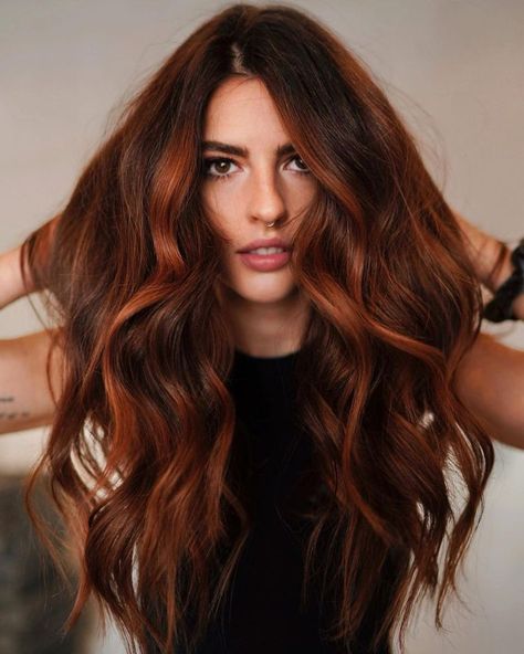 Cinnamon Red Balayage Hair, Dark Auburn Money Piece, Rooty Copper Hair, Copper Gloss Brown Hair, Cinnamon Hair Color Balayage, Dark Brown Copper Hair Color, Dark Brown Copper Hair, Brown Copper Hair Color, Brown Copper Hair