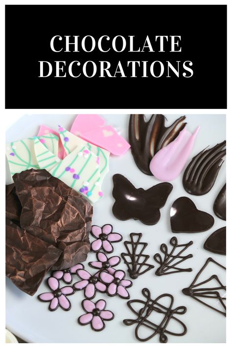 Chocolate Decorations for Cakes and Desserts | 5 Chocolate Techniques! 👩🏼‍🍳✨ In today's video I show you 5 different chocolate techniques that you can use to make chocolate decorations. You can use these garnishes on homemade cakes or other desserts. These chocolate decoration ideas are easy for anyone to do but always come out very impressive. Have fun! Chocolate Toppers For Cupcakes, Cake Decorating With Chocolate Bars, Chocolate Hacks Ideas, Molding Chocolate Ideas, Chocolate Decorating Ideas, Piping Chocolate Decorations, Chocolate Shapes Ideas, Decorating Chocolate Cake Ideas, Chocolate Garnish Decoration