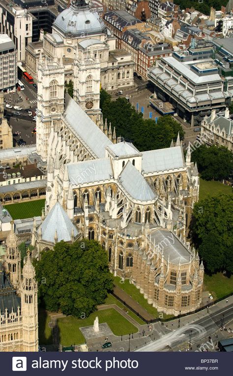 Aerial view of Westminster AbbeyStock Photo Religious Architecture, Cathedral Architecture, Westminster Cathedral, Westminster Abbey London, Castles In Ireland, Cinque Terre Italy, Aerial Images, The Cloisters, England And Scotland