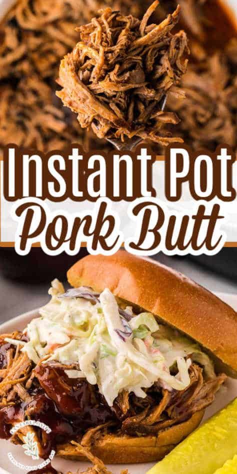 This Instant Pot pork butt recipe is so easy to make and so full of flavor, whether it's eaten alone with a fork, or on a bun for a bbq pork sandwich. Pork Butts In Instant Pot, Pork Shoulder Pressure Cooker, Bbq Instant Pot, Instant Pot Pork Loin Recipe, Instant Pot Pulled Pork Recipe, Instant Pot Pulled Pork, Pulled Pork Roast, Bbq Pork Sandwiches, Pressure Cooker Pork