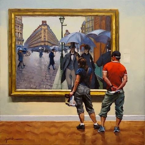 A look at the artists who make paintings of people looking at paintings such as Karin Jurick, Richard Whincop, Gerard Boersma, Edward B. Gordon and more. Karin Jurick, Paintings Of People, Gustave Caillebotte, Daily Painters, Painting People, English Artists, Art Appreciation, Fashion Painting, Artist Paint