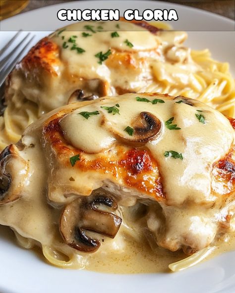 Chicken Gloria: A Creamy, Cheesy Chicken Delight – Foodyhealthylife Chicken Gloria, Yay Recipes, Creamy Cheesy Chicken, Chicken Delight, Pan Seared Chicken Breast, Muenster Cheese, Seared Chicken Breast, Pan Seared Chicken, Creamy Mushroom Sauce