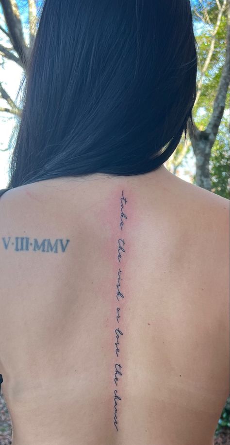 Spine Tattoo Writing, Tattoos Spine, Spine Tattoo Quotes, Back Tattoo Women Spine, Back Tattoos Spine, Feminine Back Tattoos, Tattoo Writing, Spinal Tattoo, Basic Tattoos