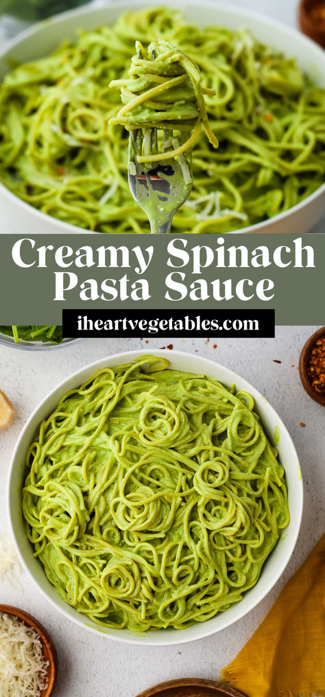 Creamy Spinach Pasta, Creamy Green Sauce, Spinach Pasta Sauce, Green Pasta Sauce, Spinach Ricotta Pasta, Creamy Spinach Sauce, Veggie Pasta Recipes, Spinach Recipes Healthy, Green Sauce Recipe