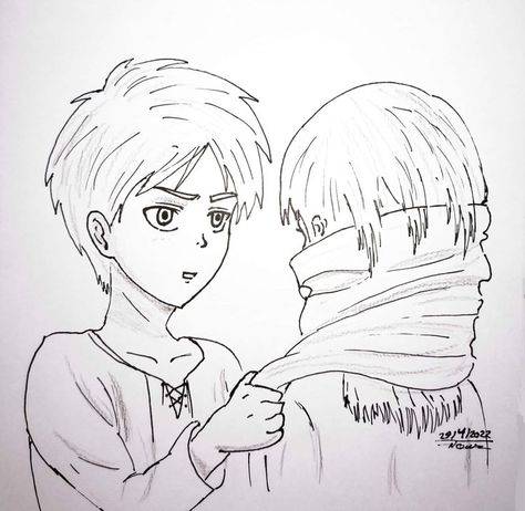 Drawing Eren and Mikasa Mikasa Drawing Easy, Eren And Mikasa Drawing, Eren Drawing Easy, Mikasa Drawing, Titan Tattoo, Attack On Titan Tattoo, Saved Tattoo, Anime Lineart, Eren And Mikasa