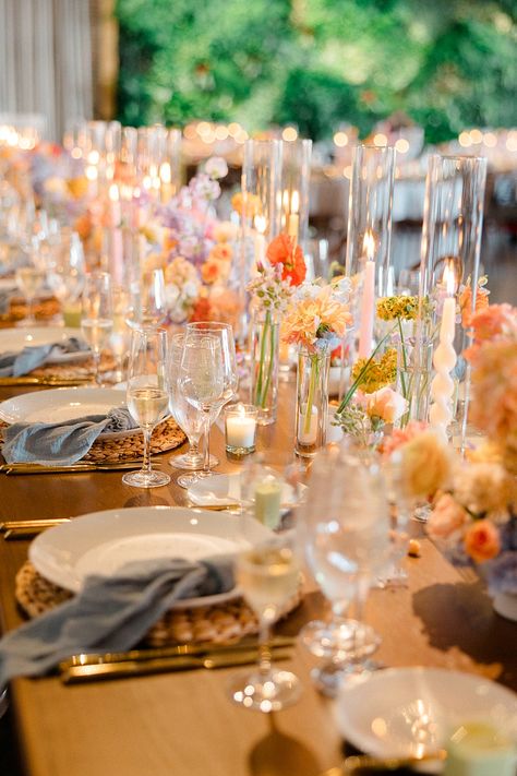 Whimsical Summer Wedding at The Mansion at Natirar | Maggie + Ty Dreamy Wedding Tablescape, Wedding Vibe Inspiration, Wedding Small Vases Flowers, Elegant Whimsical Wedding Decor, Whimsical Garden Wedding Florals, Wedding Table Photo Ideas, Garden Party Brunch Wedding, Whimsical Wedding Mood Board, Wedding Reception Wildflowers