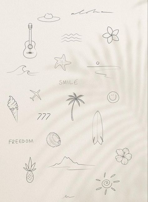 Beachy Tattoos, Hawaii Tattoos, Tato Minimal, Small Girly Tattoos, Summer Tattoo, Small Pretty Tattoos, Petite Tattoos, Small Girl Tattoos, Cute Tiny Tattoos