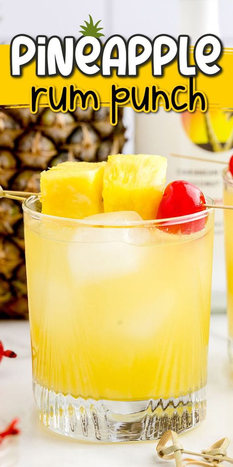 Pineapple Rum Punch Pineapple Rum Punch Recipes, Pineapple Drinks Alcohol, Pineapple Rum Punch, Pineapple Rum Drinks, Malibu Rum Drinks, Coconut Rum Drinks, Rum Drinks Recipes, Rum Punch Recipes, Pineapple Cocktail