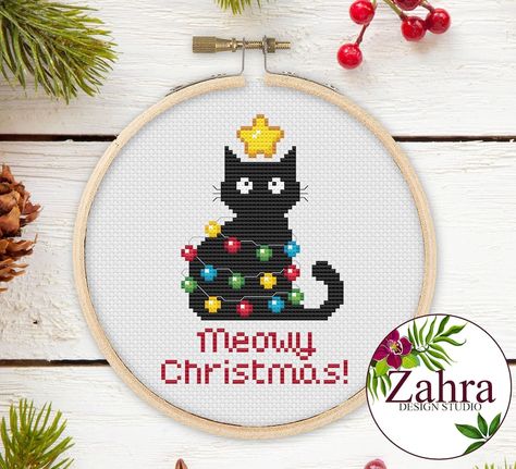 Stitch Along Cross Stitch, Dmc Cross Stitch Patterns Free Charts, Christmas Cat Cross Stitch Patterns Free, Funny Christmas Cross Stitch Patterns, Free Christmas Cross Stitch Charts, Cat Christmas Cross Stitch, Xmas Cross Stitch Patterns Free, Free Christmas Cross Stitch Patterns Free, Christmas Cat Embroidery