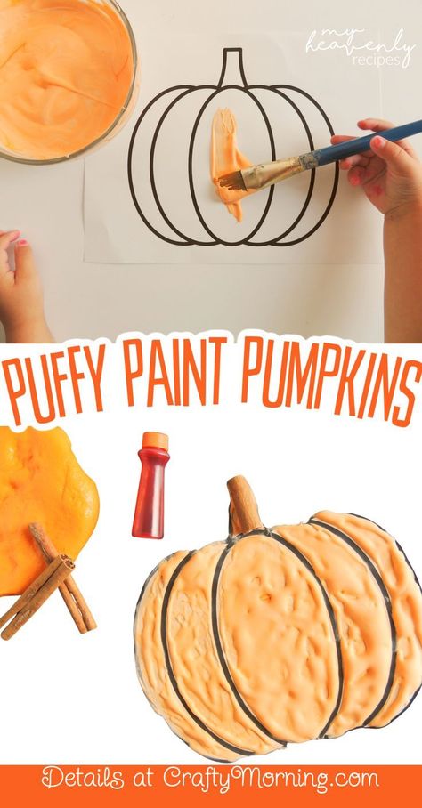 Puffy Paint Pumpkin Craft, Thankful Pumpkin Craft For Kids, Pumpkin Painting Craft, Puffy Paint Pumpkins, Pumpkin Arts And Crafts For Preschool, Pumpkins Preschool Crafts, Easy October Crafts For Kids, Pumpkins Crafts For Toddlers, October Projects For Kids