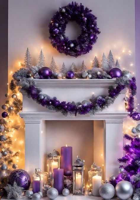 Purple And Cream Christmas Tree, Purple Xmas Decorations, White And Purple Christmas Decor, Purple And Lavender Christmas Tree, Christmas Tree Ideas Purple Silver, Purple And Green Christmas Decor, Christmas Decor Purple, Purple Christmas Bedroom, Purple And Silver Christmas Decorations