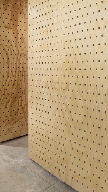 Perforated Plywood Panel, Plywood Pegboard, Plywood Wall Paneling, Resturant Design, Pegboard Wall, Plywood Projects, Plywood Interior, Plywood Walls, Plywood Panels