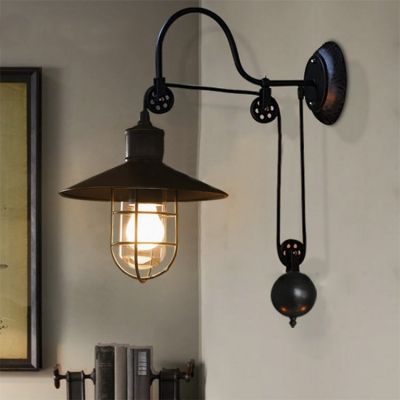 Industrial Farmhouse Style 1 Light Adjustable Wall Sconce in Black Cage Light Fixture, Farmhouse Wall Sconces, Farmhouse Bedroom Decor Ideas, Cage Light, Rustic Wall Sconces, Farmhouse Bedroom Decor, Industrial Wall, Style Noir, Industrial Lighting