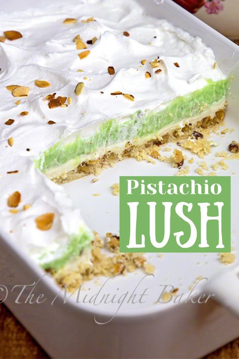 Pistachio Lush Dessert, Pistachio Lush, Lush Dessert, Lush Cake, Pistachio Dessert, Bbq Parties, Jello Dessert Recipes, Pistachio Recipes, Fluff Desserts