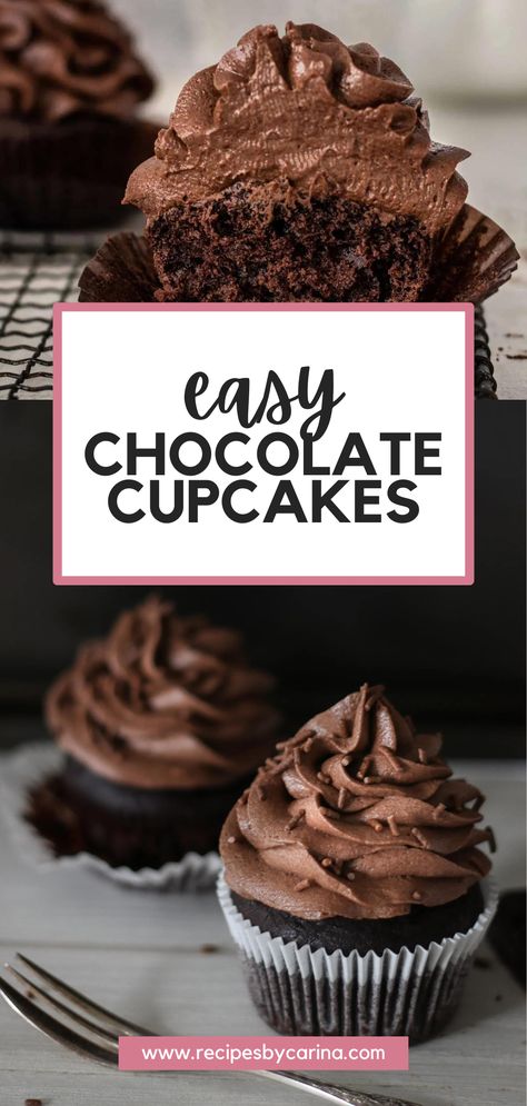 This Chocolate Cupcake recipe makes the most delicious rich and decadent chocolate cupcakes, finished with a homemade chocolate frosting. Choc Cupcakes Easy, Easy Chocolate Cupcakes Recipe, Chocolate Chiffon Cupcakes, The Best Chocolate Cupcakes, Simple Chocolate Cupcakes, Homemade Chocolate Cupcakes From Scratch, Chocolate Cupcake Recipe Easy, Chocolate Cupcakes With Filling, Chocolate Cupcakes Recipes