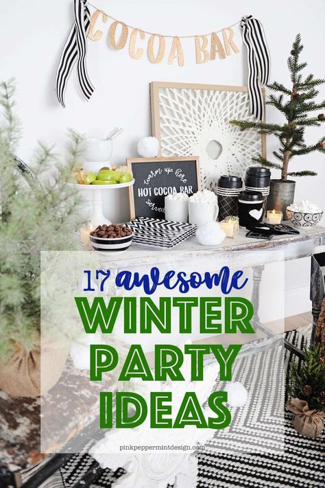 Corporate Party Food Ideas, Winter 40th Birthday Party Ideas, Ski Party Ideas, Apres Ski Theme Party, Apres Ski Party Decoration, Winter Party Foods, Winter Party Ideas, Ski Lodge Party, Schnee Party