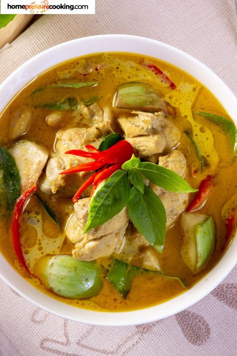 a generous bowl of thai curry with chicken and vegetables Instant Pot Thai Curry, Instant Pot Thai Chicken, Thai Curry Recipe, Chicken Curry With Coconut Milk, Instant Pot Thai, Chicken Curry Recipe Easy, Thai Curry Recipes, Curry With Coconut Milk, Thai Chicken Curry