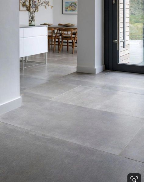 Modern Kitchen Flooring, Tile Floor Living Room, Grey Floor Tiles, Modern Flooring, Ceramic Floor Tile, Living Room Tiles, Floor Tile Design, Kitchen And Dining Room, Room Tiles