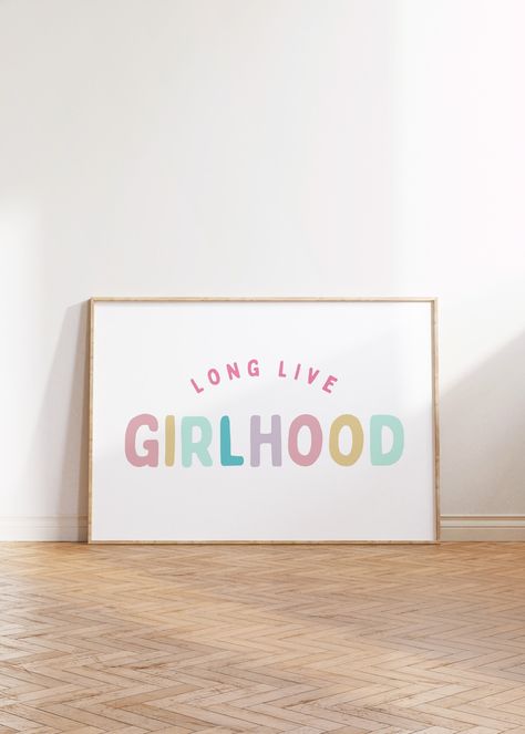 Long Live Girlhood Downloadable Print, Boho Girl Nursery Decor, Kids Room, PlayRoom Wall Decor, Quote Kids Wall Art, Digital Download by RainbowshineDesign on Etsy Playroom Decorating Ideas Walls, Girl Playroom Decor, Girls Playroom Decor, Girly Playroom Ideas, Big Kid Playroom, Toddler Girl Wall Decor, Girls Playroom Ideas, Arias Bedroom, Girly Playroom