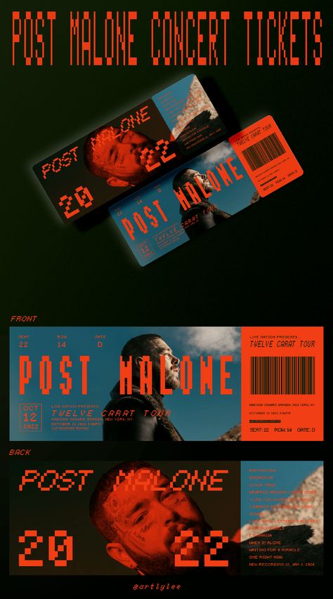 Ticket Template Aesthetic, Creative Merch Ideas, Concert Graphic, Concert Poster Graphic Design, Ticket Design Ideas, Tickets Design, Concert Ticket, Tickets Graphic Design, Ticket Graphic Design