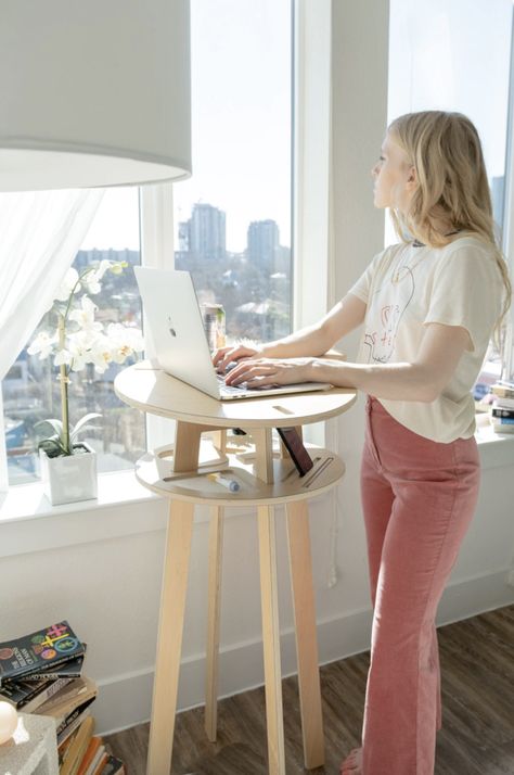 Standing Desk Design, Tiny Studio Apartments, Dorm Desk, Phone Dock, Desks For Small Spaces, Headphone Holder, Desk Height, Durable Furniture, Sit Stand Desk