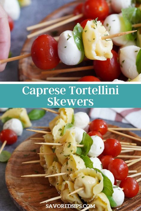 Bocconcini Skewers Appetizers, Strawberry Caprese Skewers, Tortellini Mozzarella Tomato Skewers, Cherry Tomato Skewers, Caprese Sticks Tomato Mozzarella, Motzerella Balls And Tomatoes Skewers, Apps On Skewers, Meatball Tortellini Appetizer, Olives And Cheese Appetizer