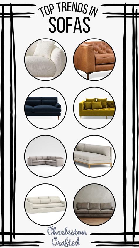 Looking for a new couch? Here are the top sofa trends that I am seeing for 2025 – and tips for how you can buy a couch that is both timeless and still on-trend! Sofa Trends 2024 2025, Couch Trends 2024, Living Room With Velvet Couch, 2024 Couch Trends, Sofa Trends 2024, Trending Sofa Designs, Living Spaces Sofa, Trendy Sofas, Timeless Sofa